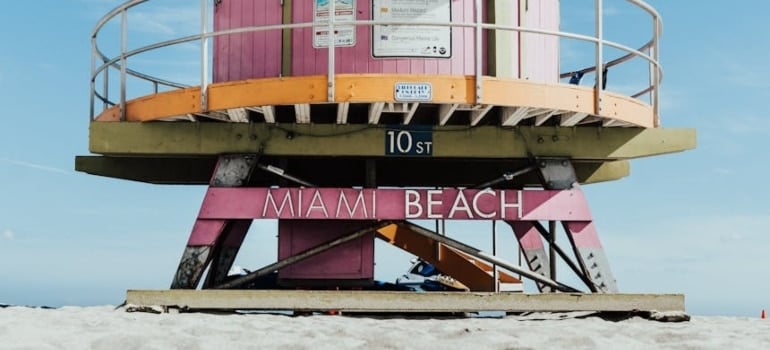 Pink Lifeguard Tower in Miami, USA