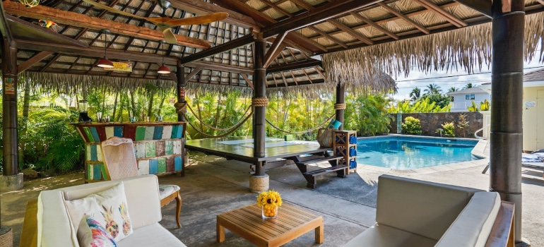 a comfortable cabana near a pool