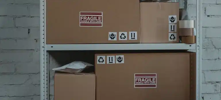 Properly labeled cardboard boxes on a shelf