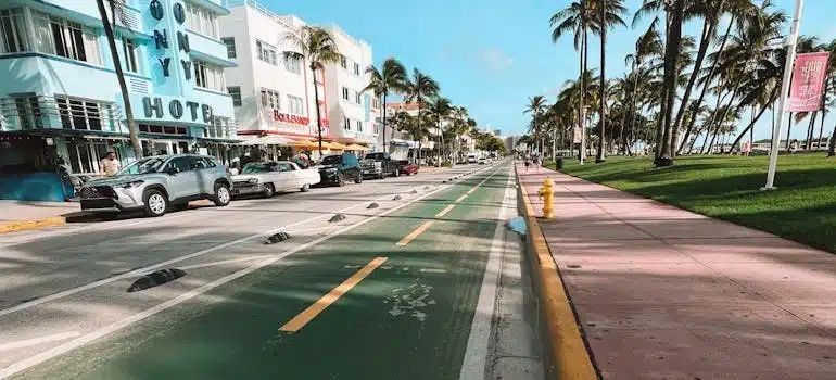 One of the renters in Miami Beach driving in a bike lane 