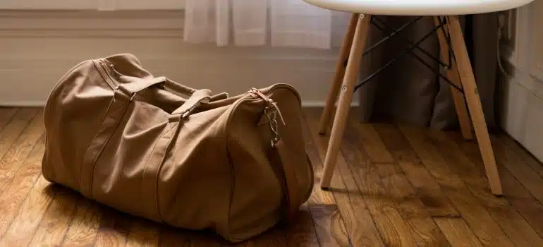 brown bag on the wooden floor