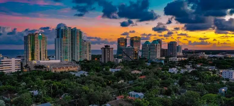 Buildings among trees and parks