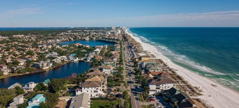 area view of houses near the beach