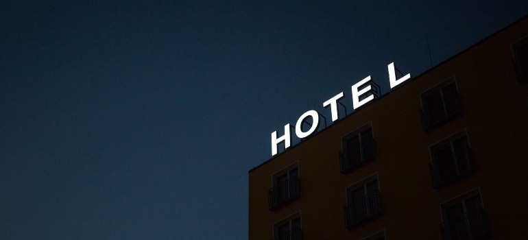 a hotel sign 