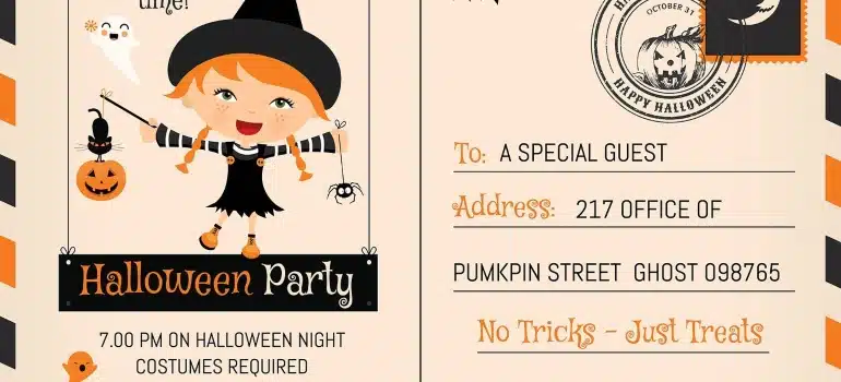 Halloween postcard - one of the best Halloween housewarming party ideas