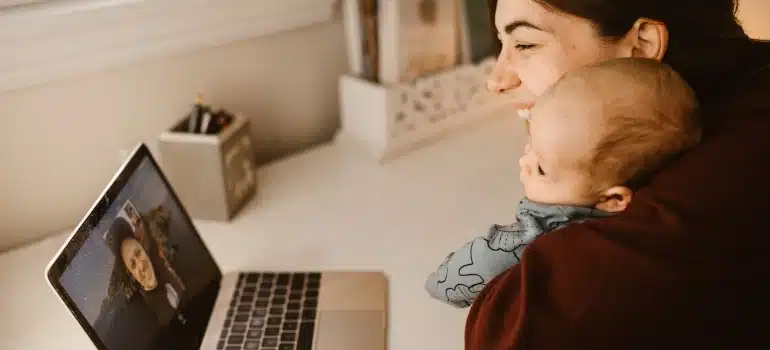 a woman with a baby
