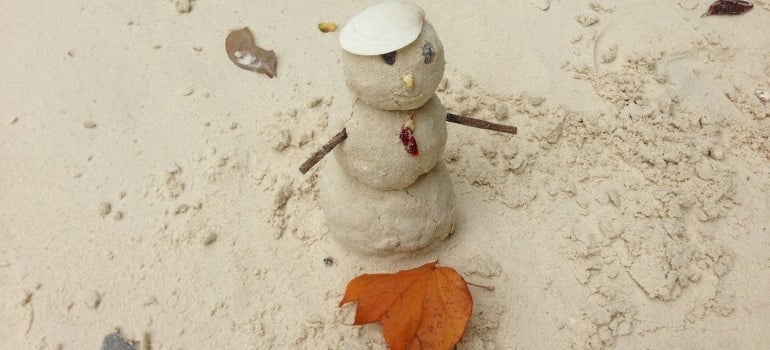 a sandy snowman