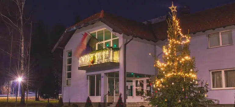 house with Christmas lights