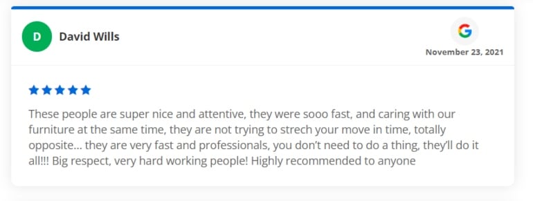 a review of What do our customers say about our Florida moving services regarding furniture move.