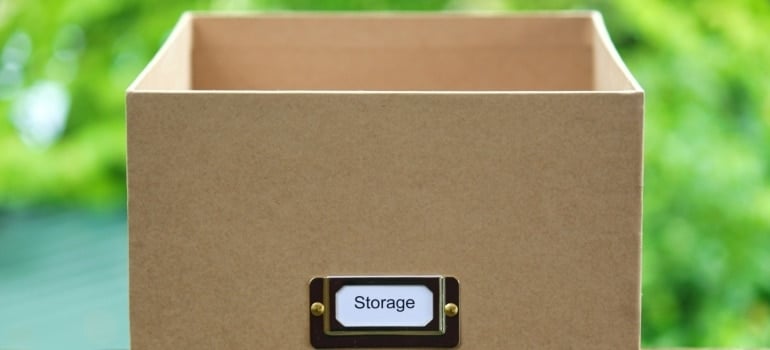 a box labeled storage