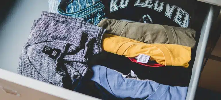 clothes in a drawer - a way of the Babushka packing concept for a last-minute move to Edgewater