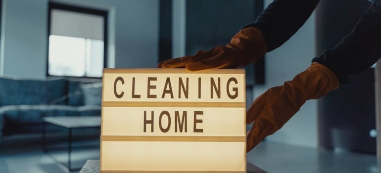 cleaning home written on a led lamp