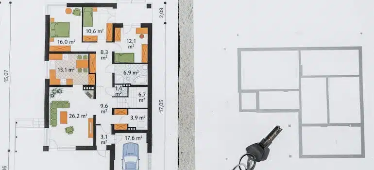 Blueprints with furniture arrangement
