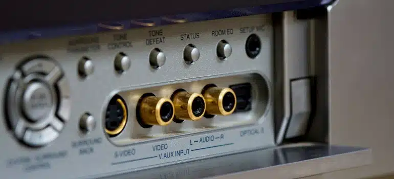 Sockets on a gray Sony audio panel