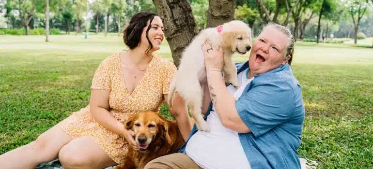 people with dogs in a park in Coral Springs, one of the best Florida cities for moving with pets