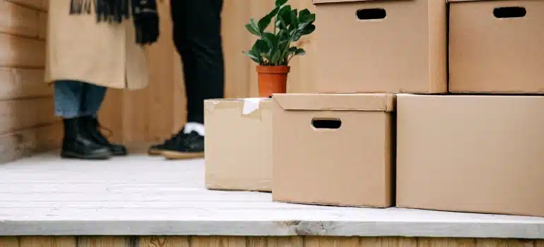 boxes in front of a house