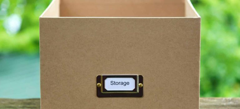 a box labeled storage