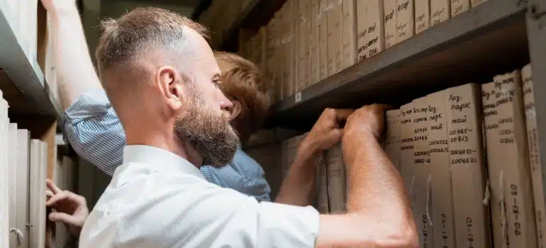 a man storing docs