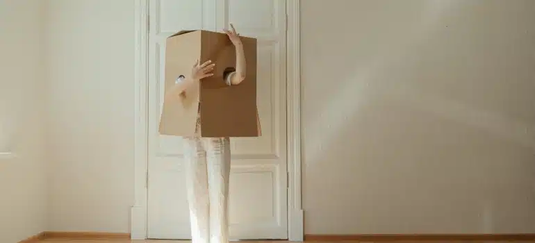 a person having a box on the head