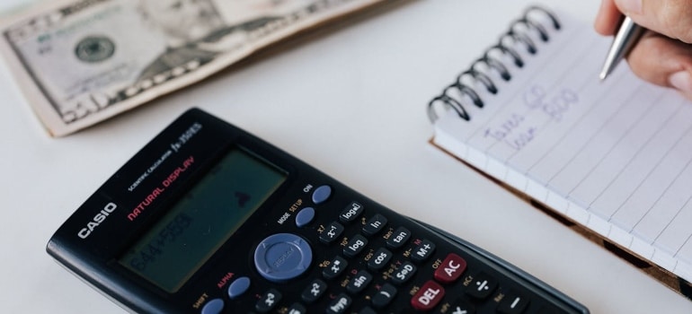 a calculator and notebook