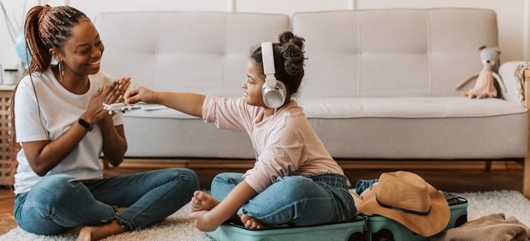 a woman packing with her daughter
