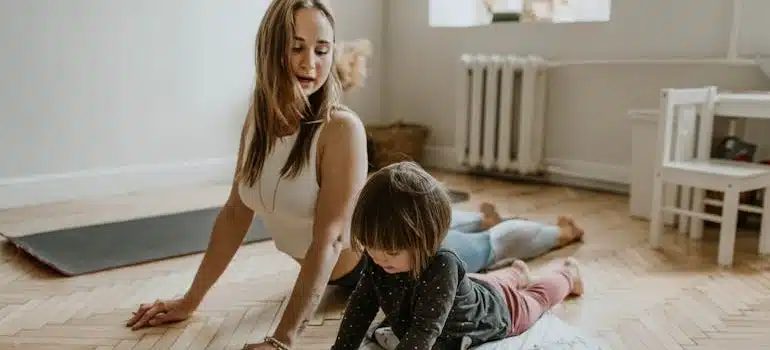 mother and child exercising