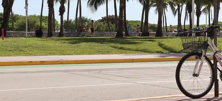 A view of Miami street, with a bike popping out of the corner