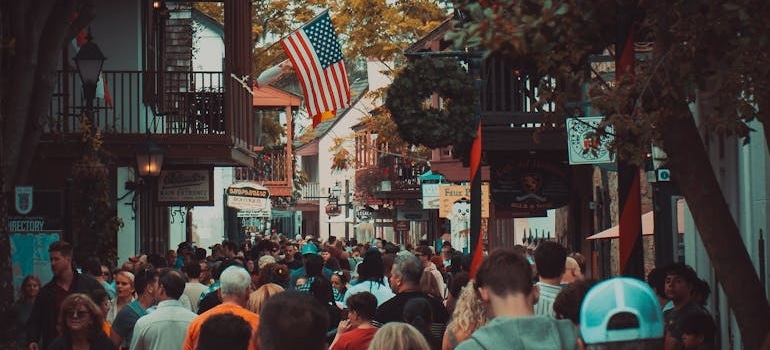 Crowded local market street in a charming small Florida town.