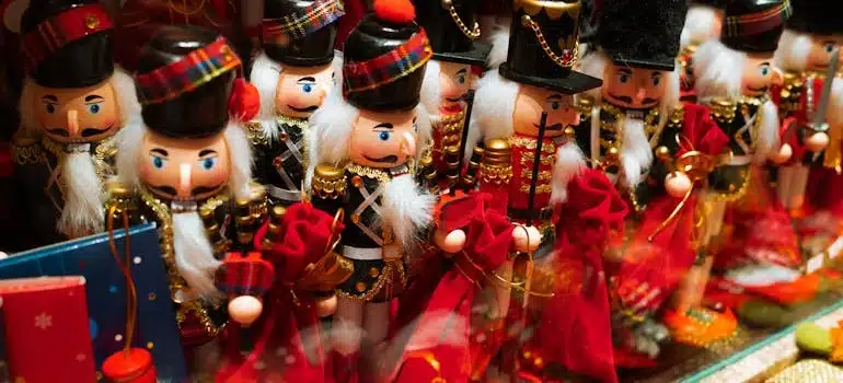 Festive Nutcracker Figurines Display in Market