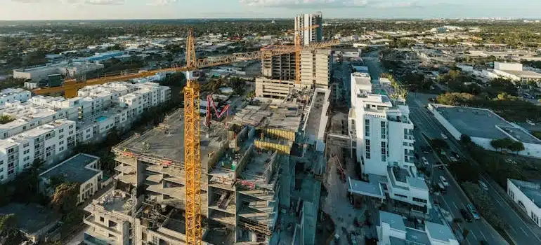 Unfinished building and tower crane at construction site in Fort Lauderdale