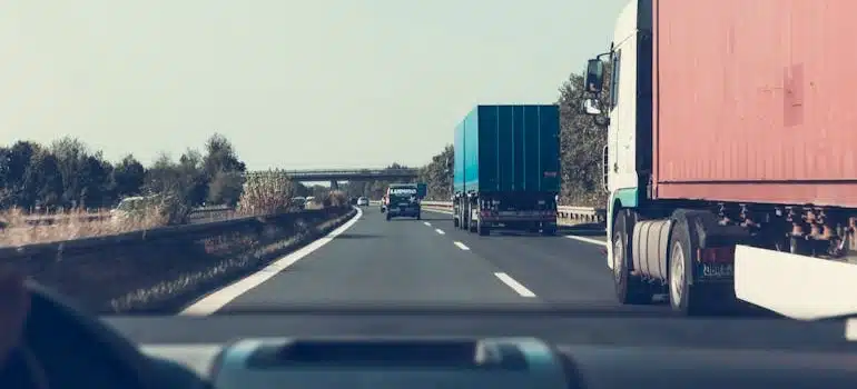Blue and Red Freight Truck on Road