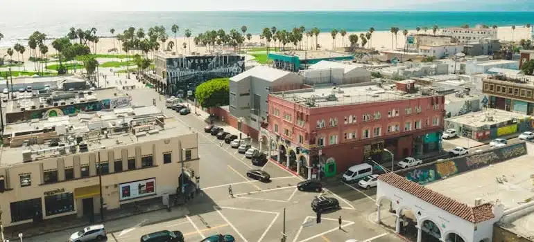 Aerial View Of Buildings Near Ocean in LA