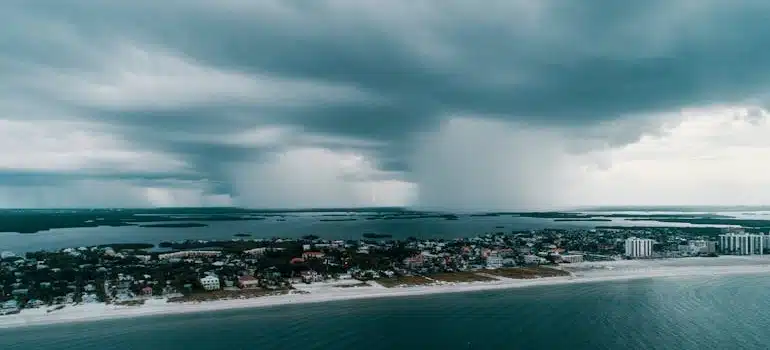 Miami with rain clouds in the background